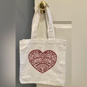 Red Glitter Heart Mandala Tote